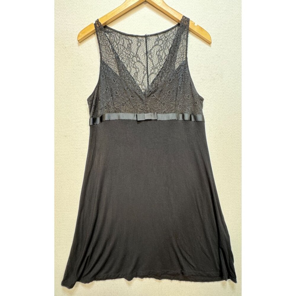Cynthia Rowley Women's V Neck Slip Dress Halter Lace Size Large Black Stretch
